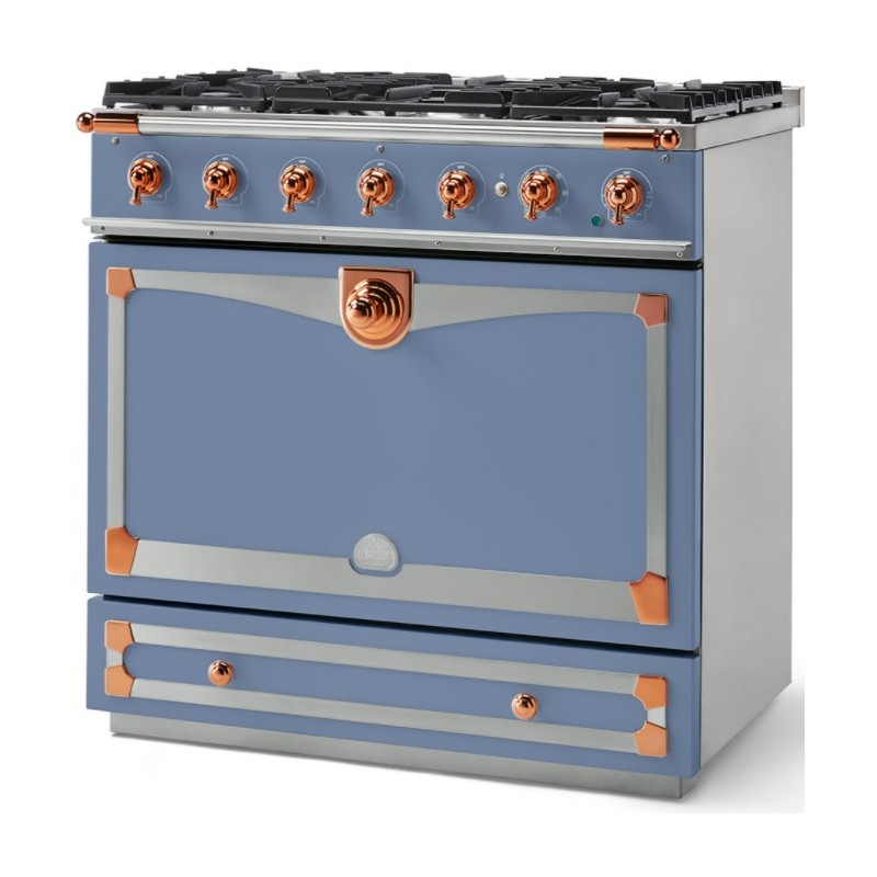  La Cornue ALBERTINE 90cm mixte bleu paris cuivre brillant et inox satiné