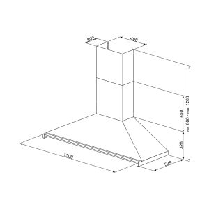 Hotte décorative murale SMEG KD150HXE 150cm Inox dimensions