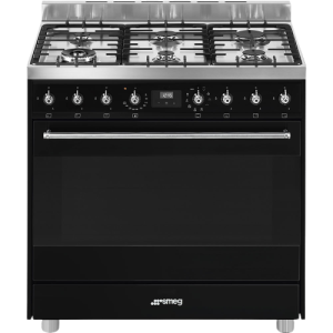 Ensemble SMEG Noir et Inox 90 cm Mixte Piano de cuisson + Hotte