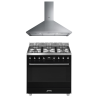 Ensemble SMEG Noir et Inox 90 cm Mixte Piano de cuisson + Hotte